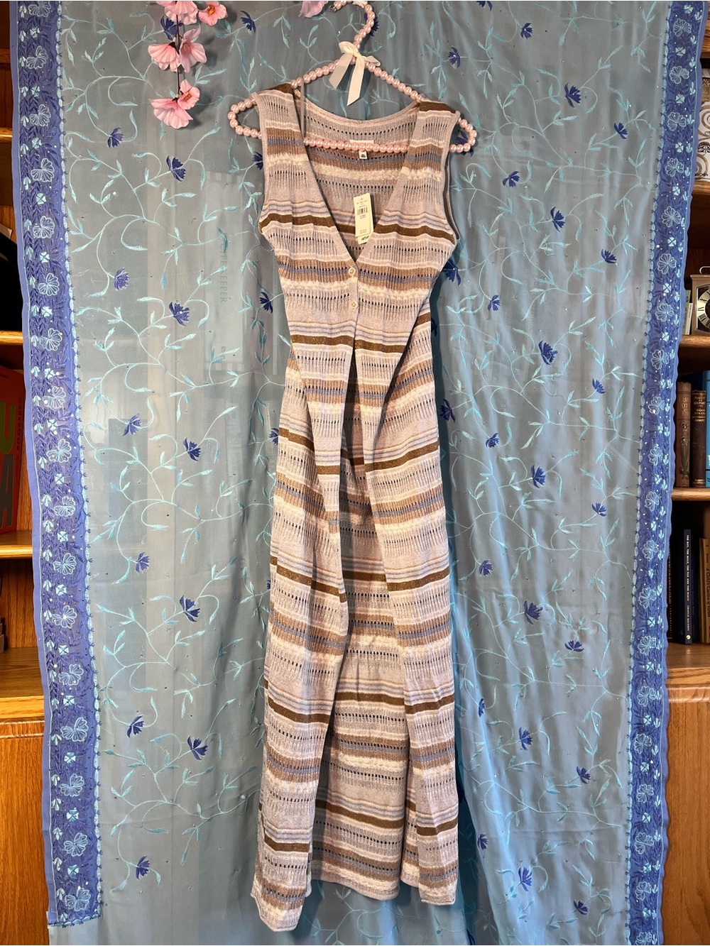 Aerie NWT Striped Open Knit Longline Duster Vest XS/S